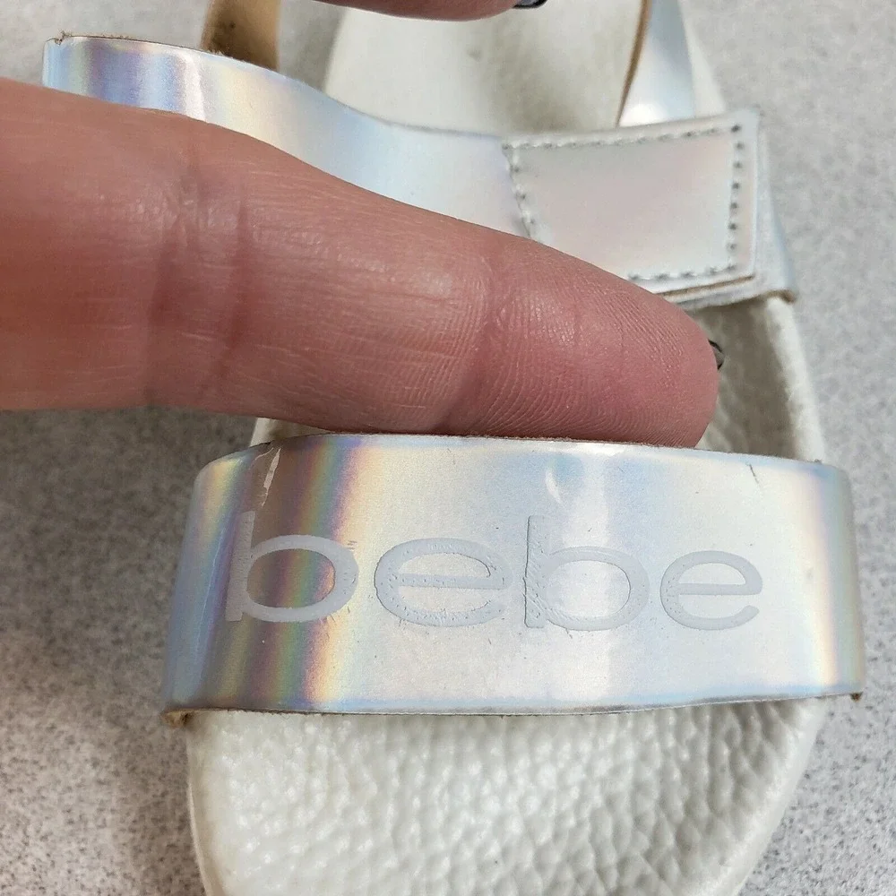 Bebe Baby Silver Leather Lightweight Classic Slingback Sandals Size‎ S(5/6)